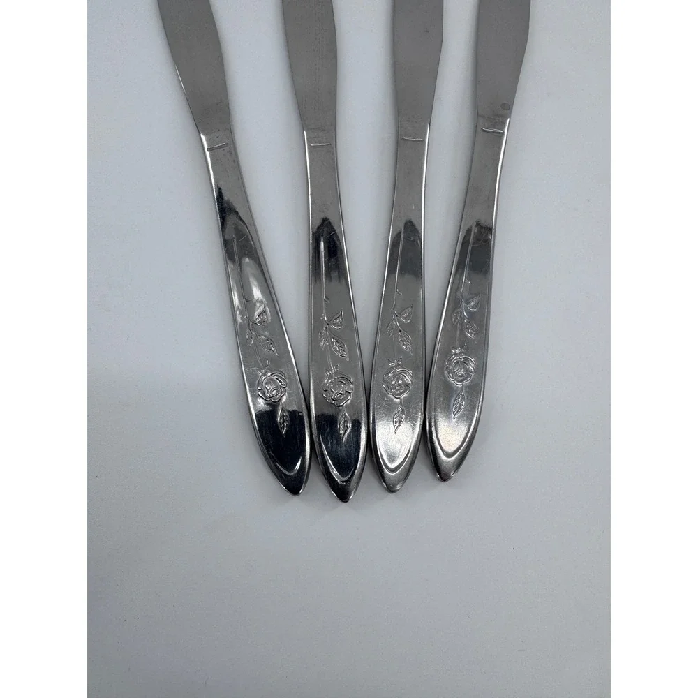 Oneida My Rose Dinner Knives‎ Set of 4 Silver Rose Floral Stainless Flatware